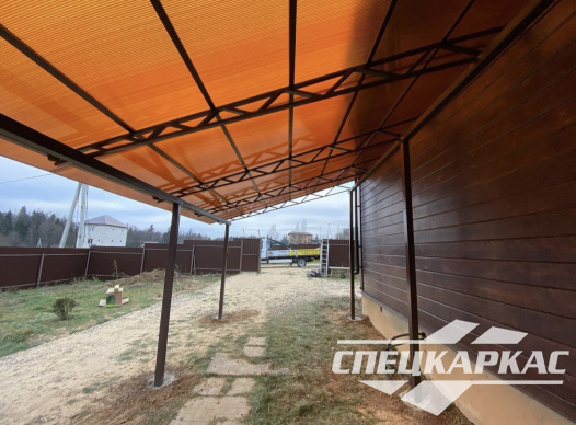 Навес примыкающий к дому для парковки одного автомобиля №69 - фото 1649