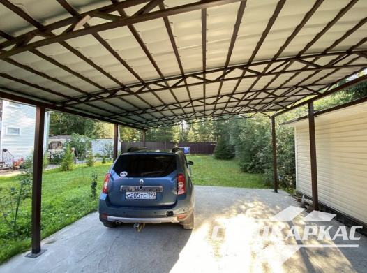 Навес из металлочерепицы односкатно-арочного типа для автомобилей №15 - фото 1111