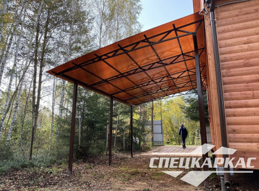 Навес для автомобиля к дому из поликарбоната №86 - фото 1818