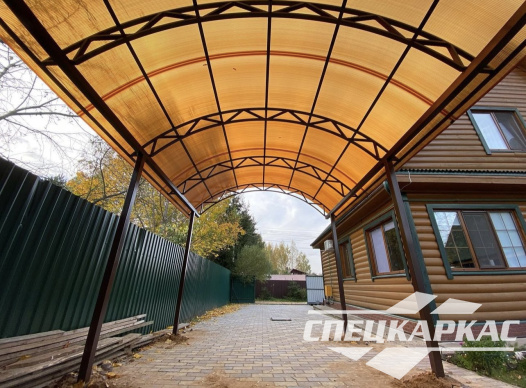 Арочный навес из поликарбоната на две машины №100 - фото 1957
